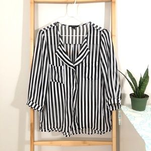 Forever 21 sheer black and white stripes blouse